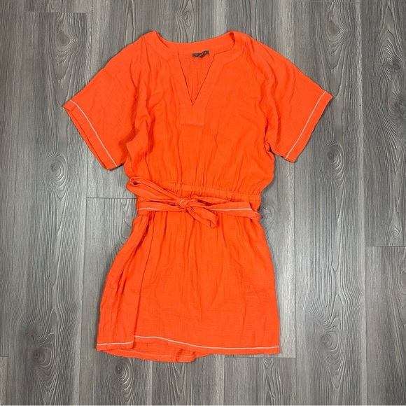Lilla P Orange Cotton Gauze Mini Dress Casual Summer Beach Spring Break Resort - Picture 1 of 7